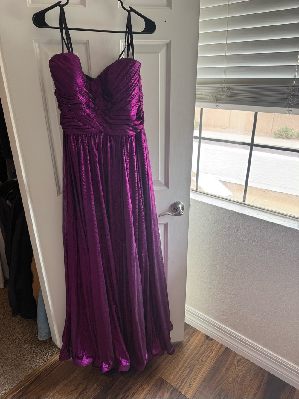 La Femme Strapless Ruched Bodice Prom Dress in Deep Purple